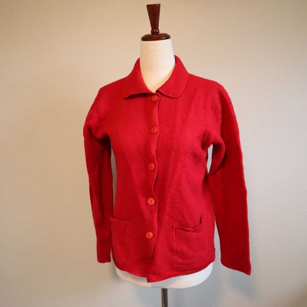 Sag Harbor 100% Wool Vibrant Red Collared Sweater… - image 2