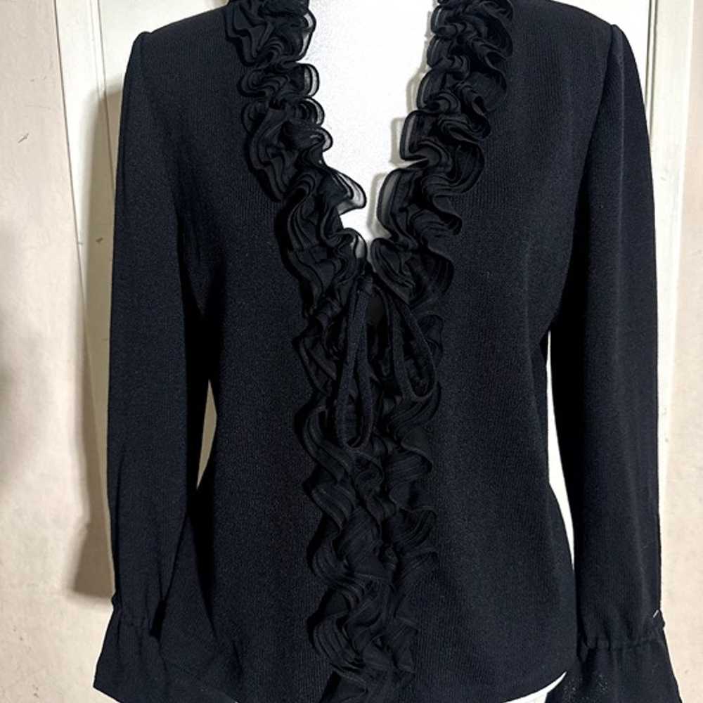 St. John Evening Black Ruffle Front Cardigan Sz 4 - image 1