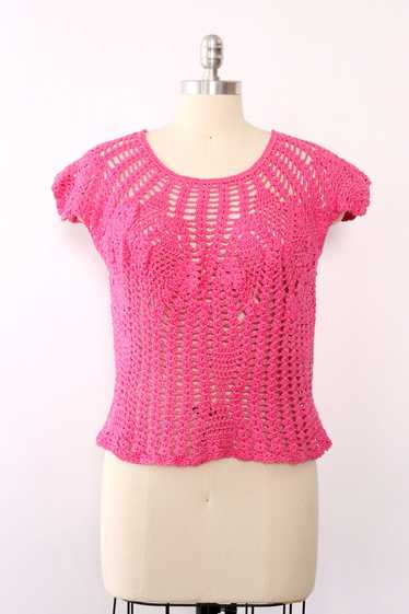 Carnation Pink Crochet Top M