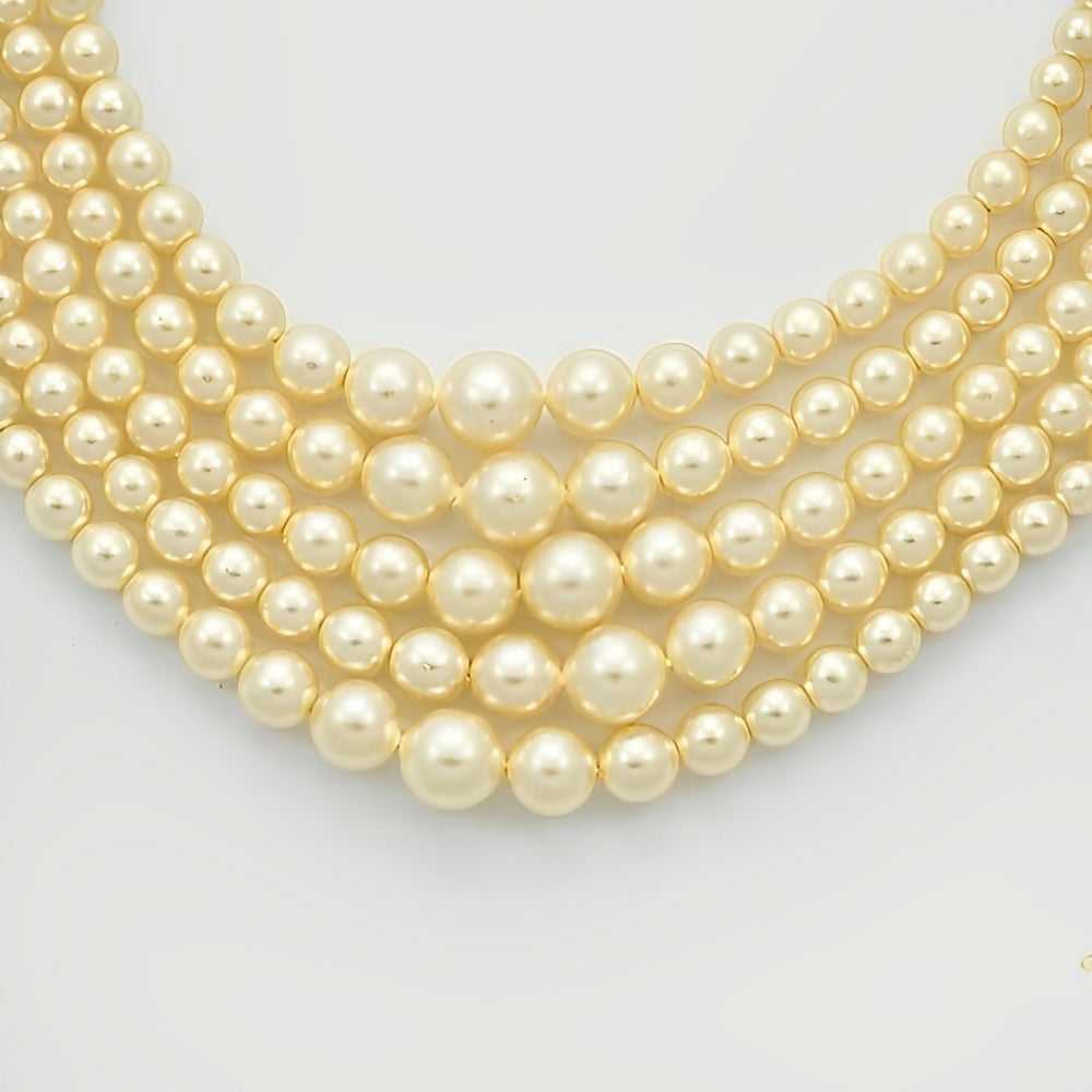 CREAM FAUX PEARL FIVE STRAND NECKLACE WITH RHINES… - image 2