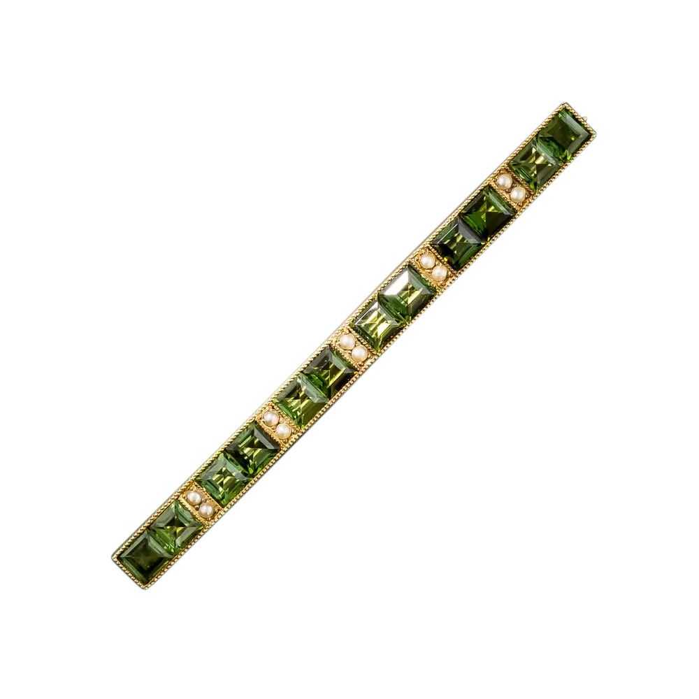 Antique Green Tourmaline and Seed Pearl Bar Pin - image 3