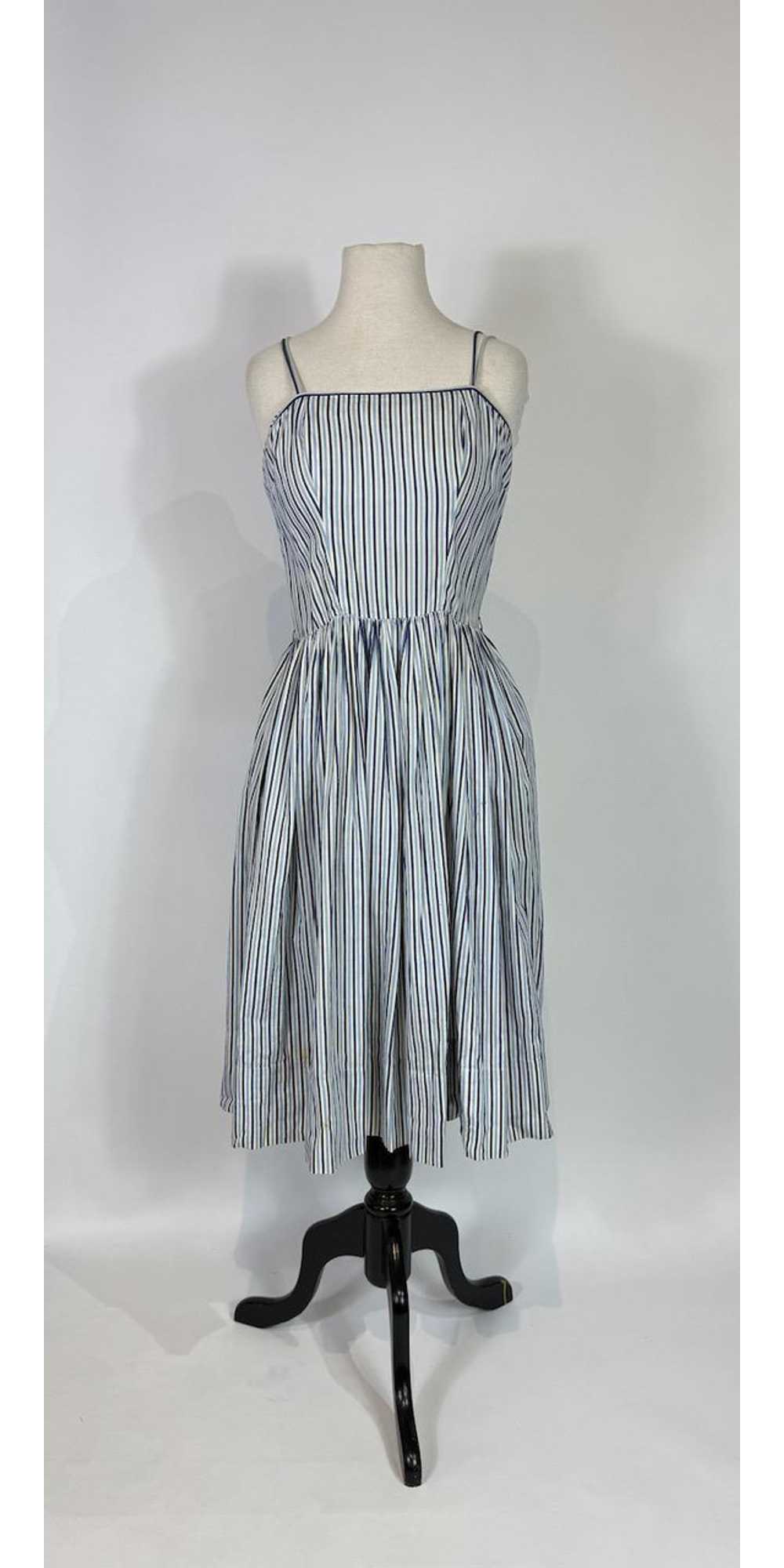 1950s Blue and White Striped Fit n Flare Sundress - image 1