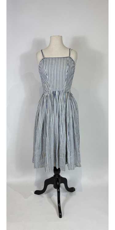 1950s Blue and White Striped Fit n Flare Sundress