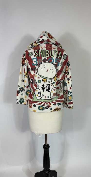 Y2K Lucky Brand Shibuya Cat Floral Printed Zip Up 