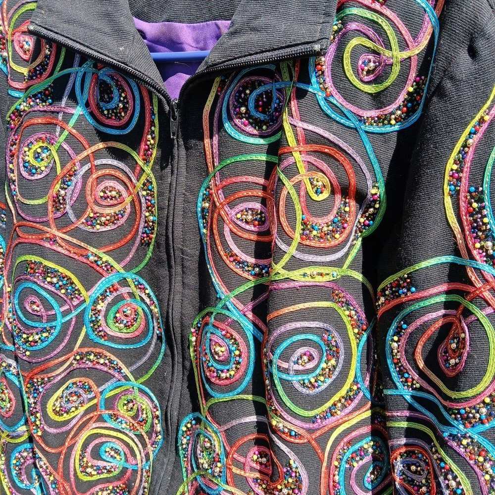 Vintage 80s bright swirls and Black Anage zip up … - image 2