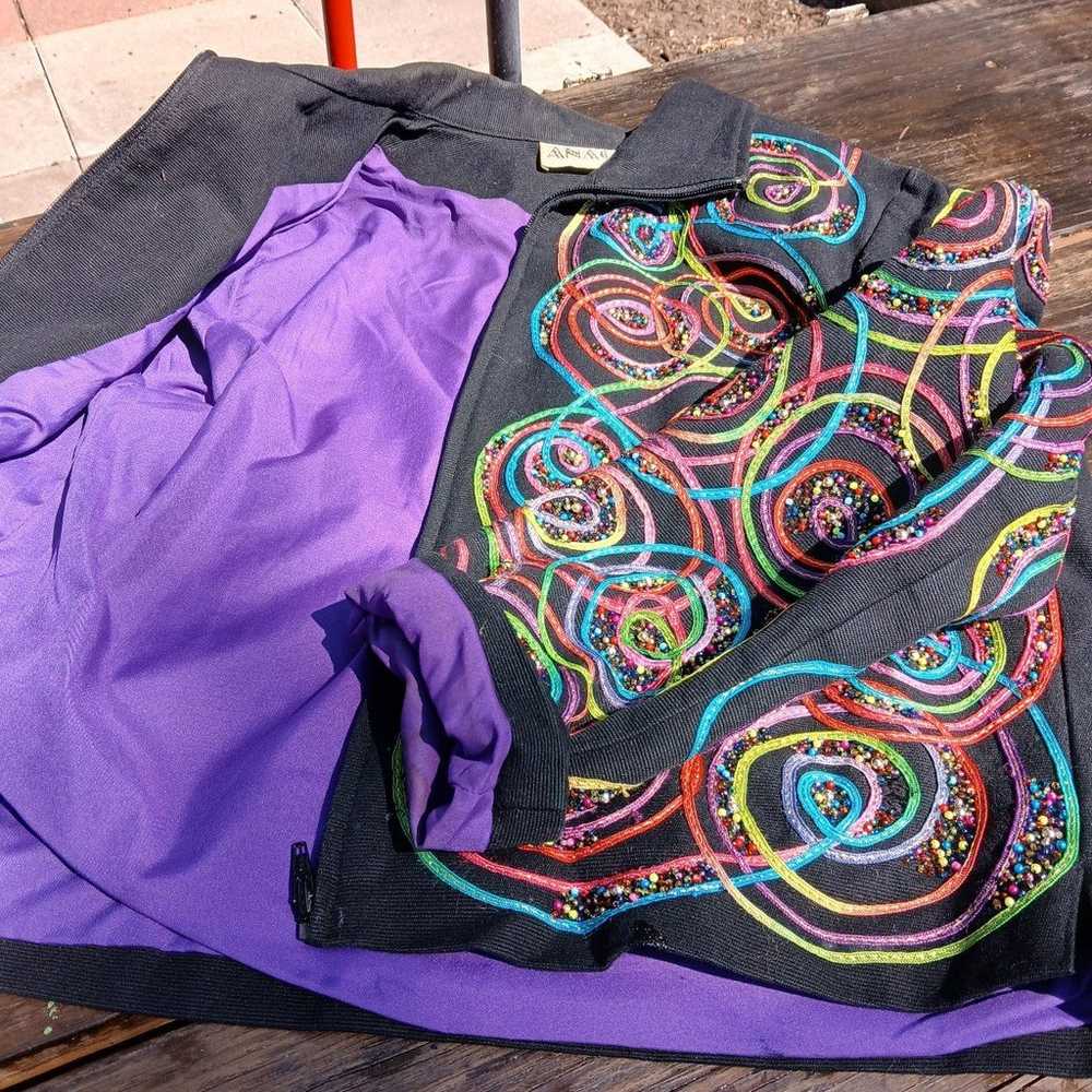 Vintage 80s bright swirls and Black Anage zip up … - image 5