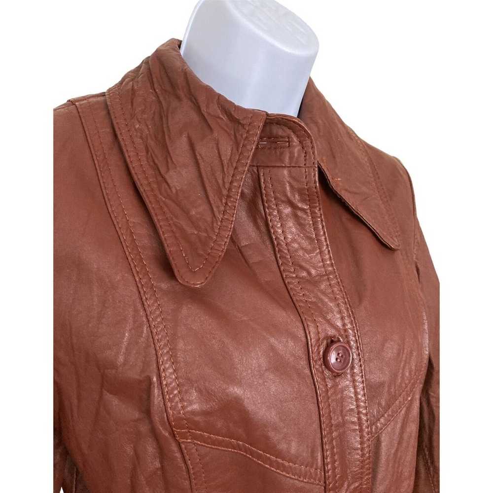 Vintage 70s Burgundy Maroon Leather Jacket Size XS - image 4