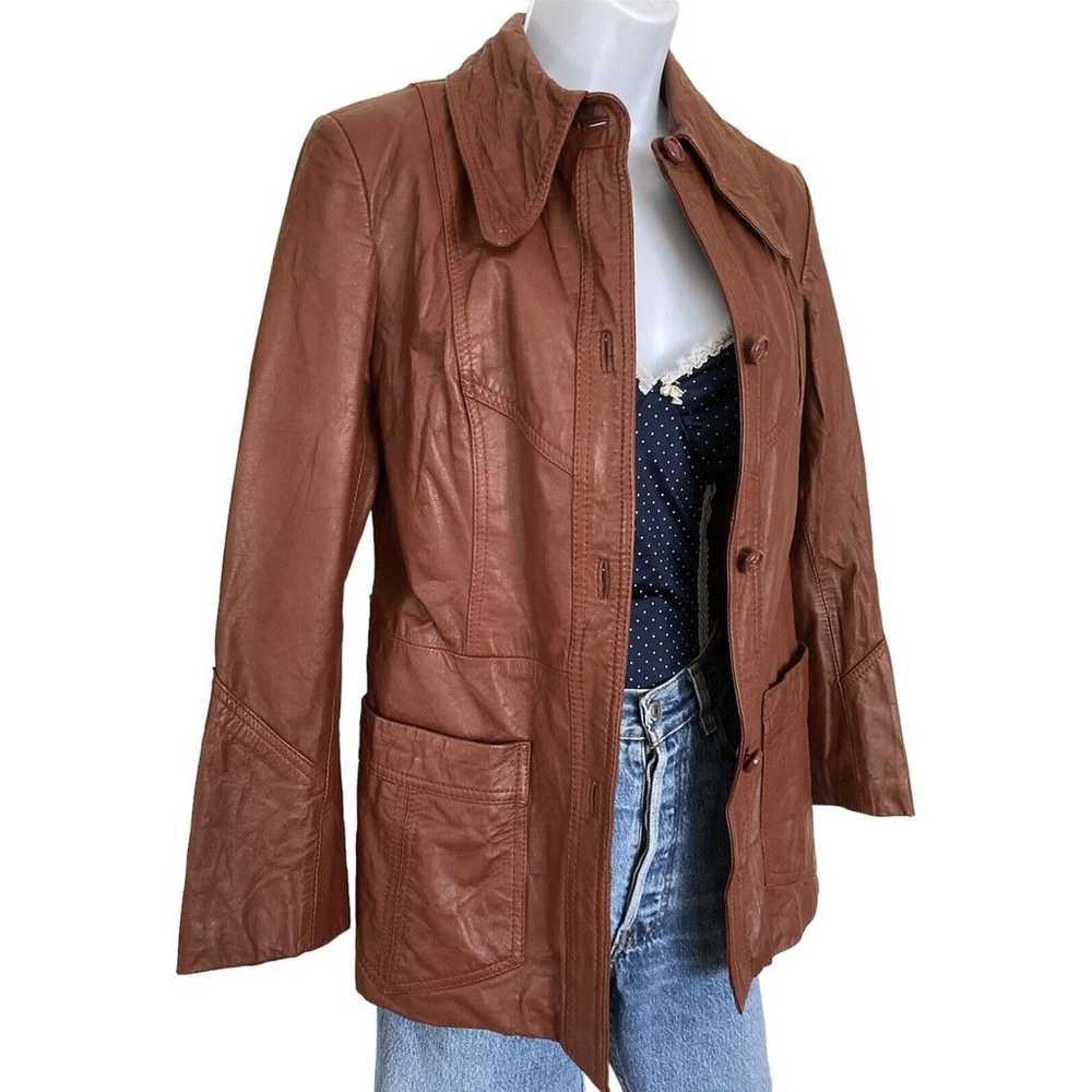 Vintage 70s Burgundy Maroon Leather Jacket Size XS - image 5