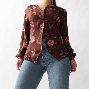 Vintage Burgundy Floral Silk Blouse - image 1