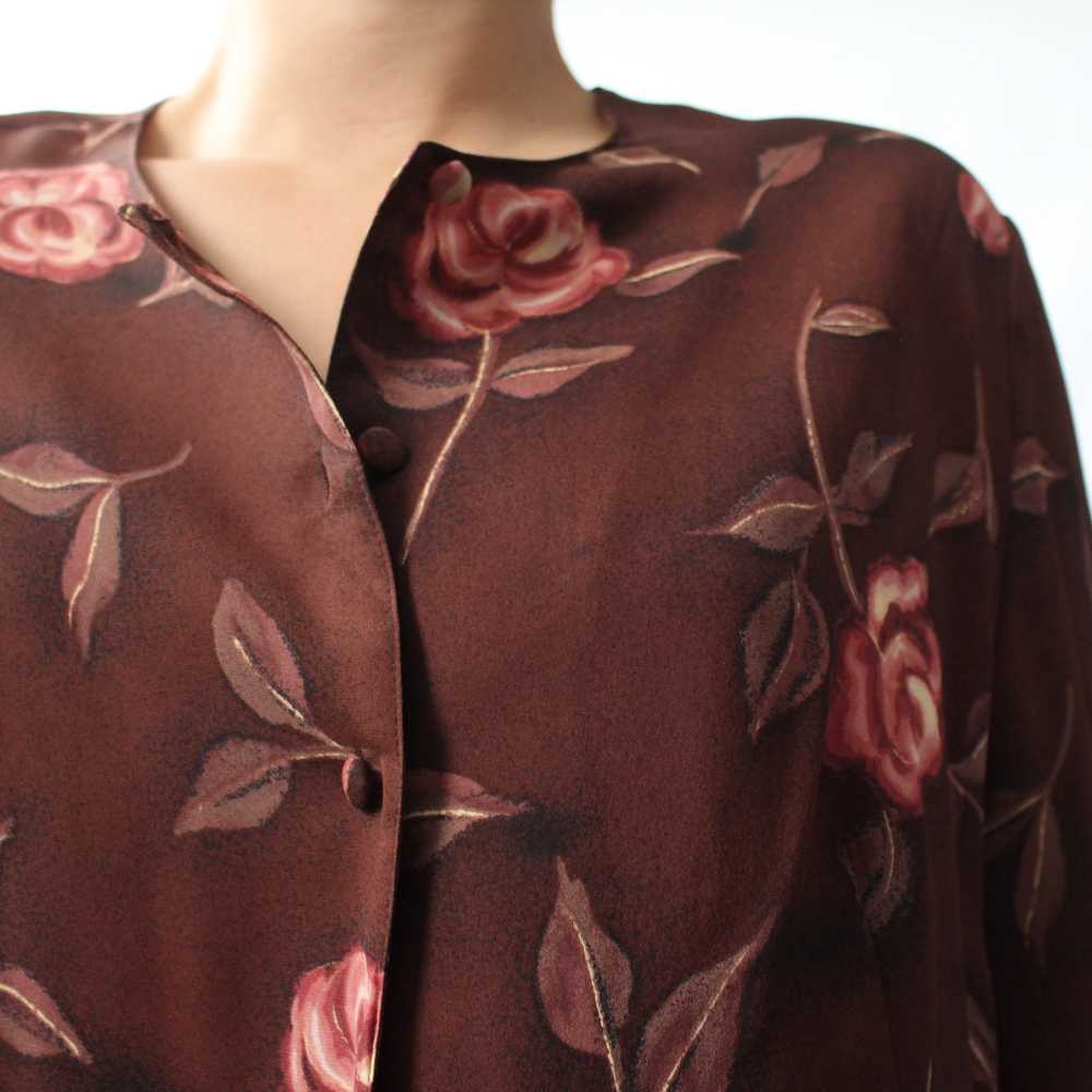 Vintage Burgundy Floral Silk Blouse - image 2