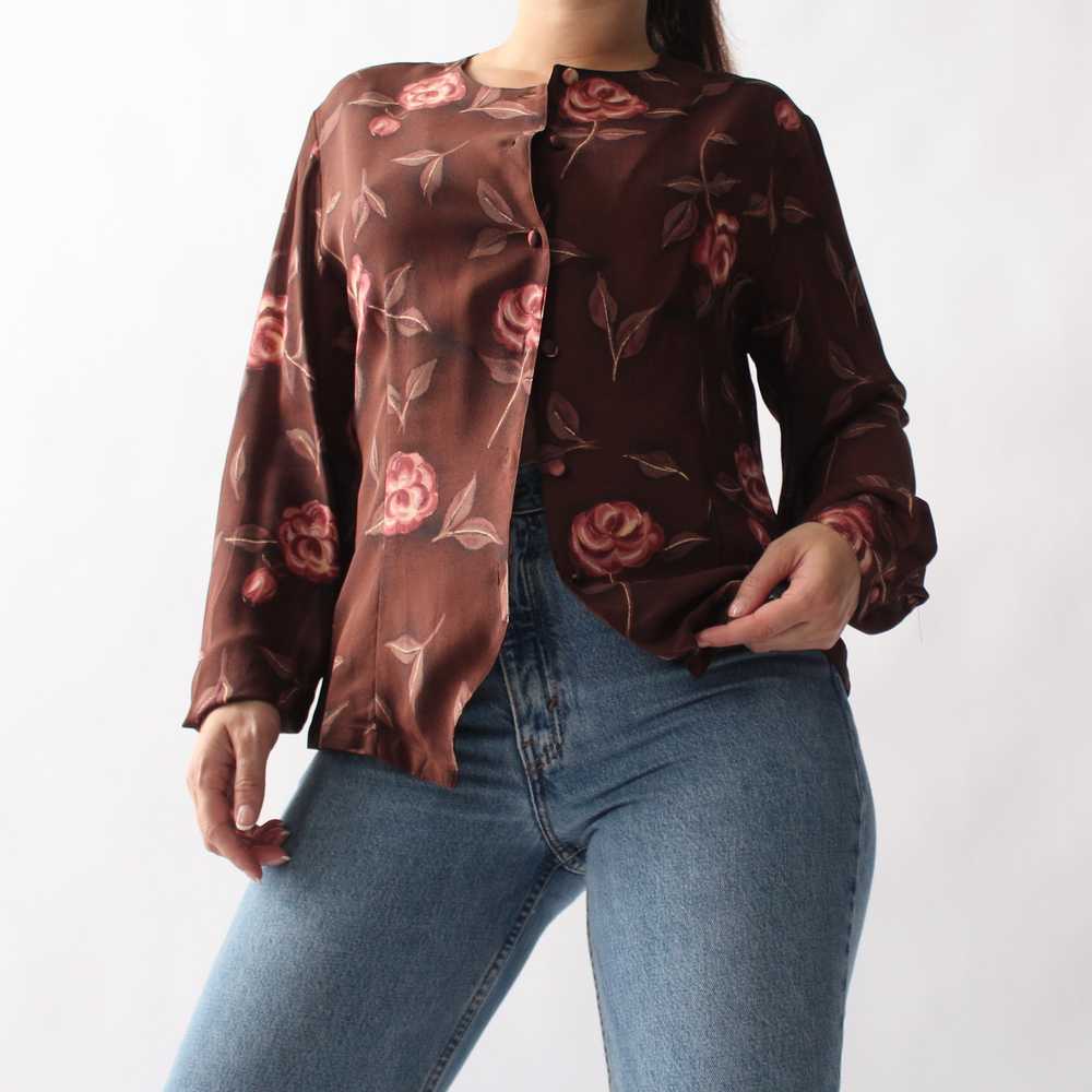 Vintage Burgundy Floral Silk Blouse - image 3