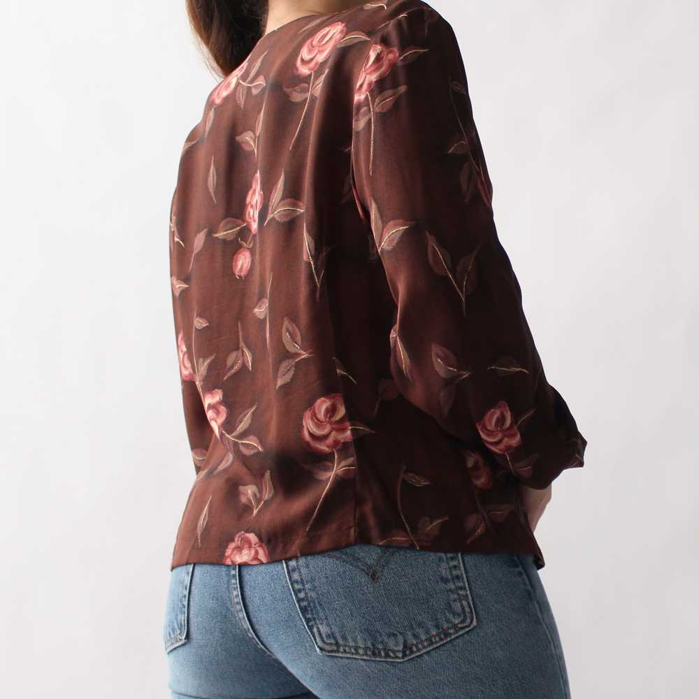 Vintage Burgundy Floral Silk Blouse - image 4