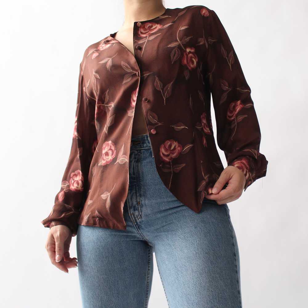 Vintage Burgundy Floral Silk Blouse - image 5