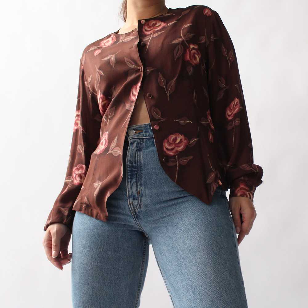 Vintage Burgundy Floral Silk Blouse - image 6