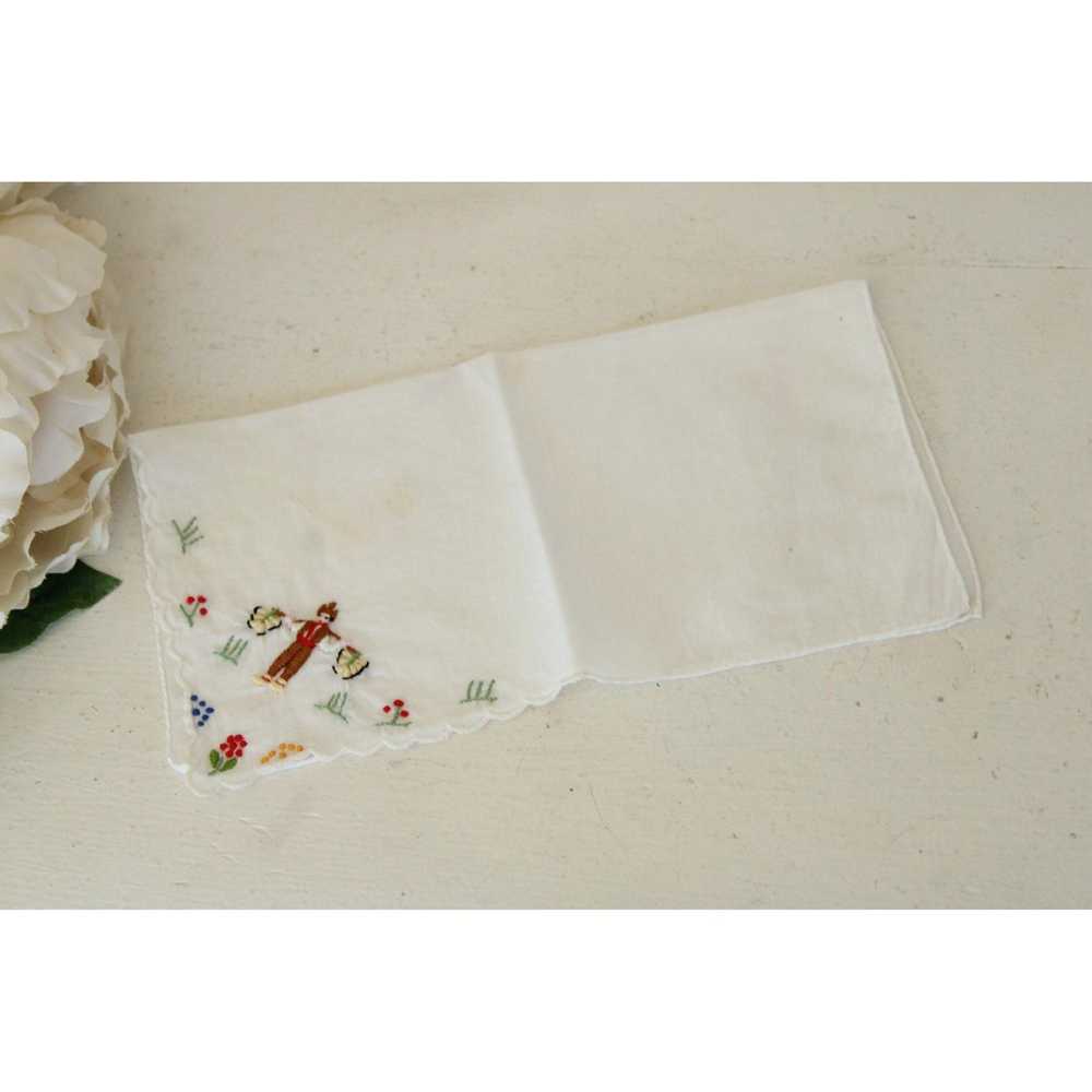 Vintage White Linen Folk Embroidered Hanky - image 8