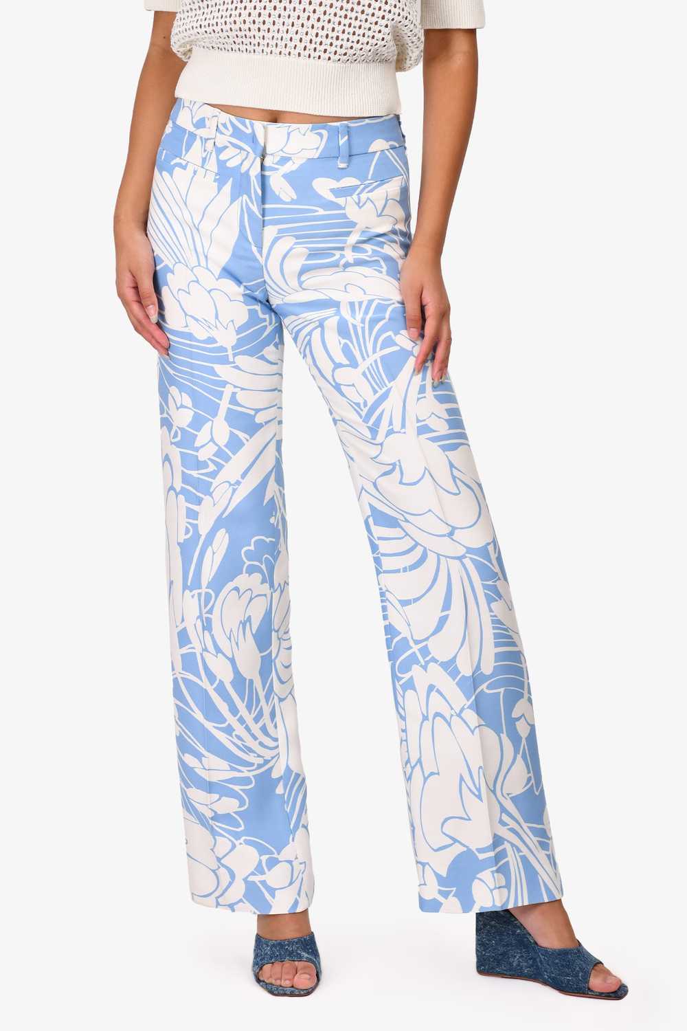 Miu Miu 2014 Blue/White Floral Printed Pants Size… - image 1