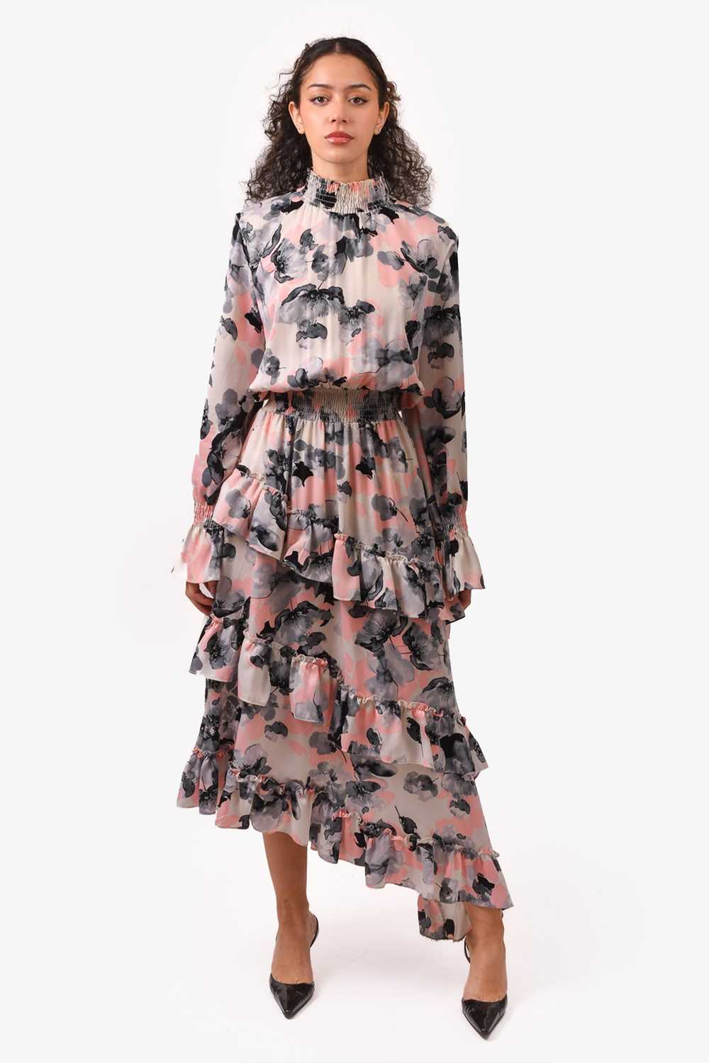 MISA Los Angeles Pink/Grey Floral Print Maxi Dres… - image 1