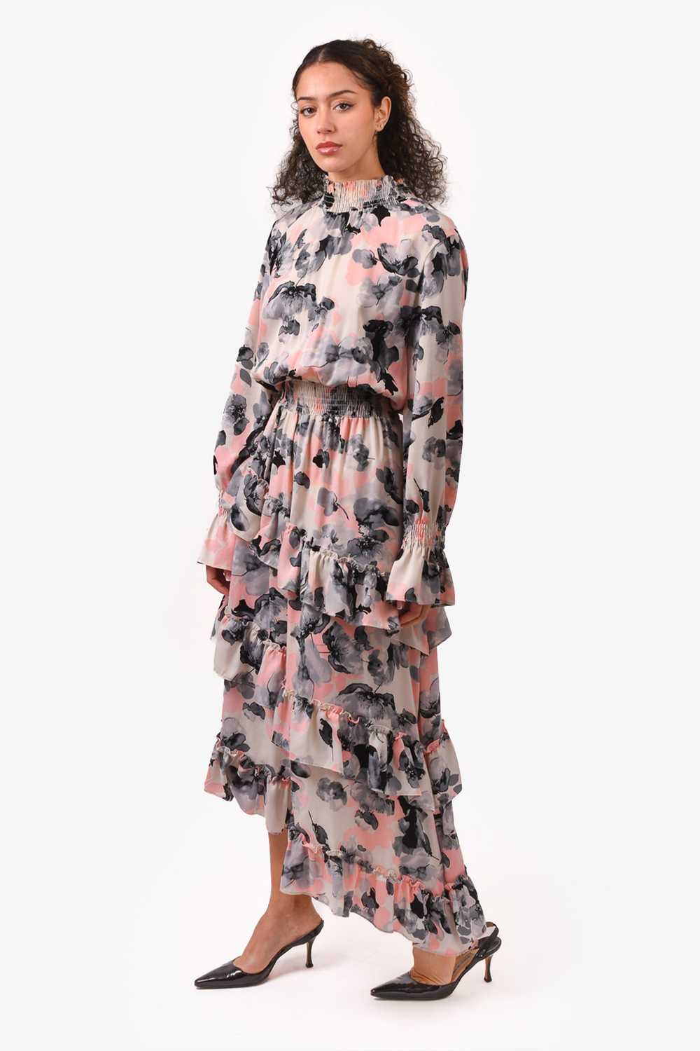 MISA Los Angeles Pink/Grey Floral Print Maxi Dres… - image 3