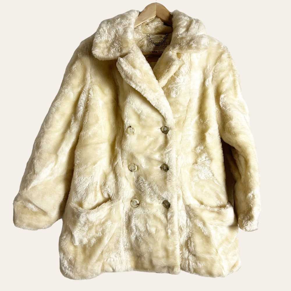 Vintage White Stag Cream Faux Fur Double Breasted… - image 1