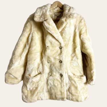 Vintage White Stag Cream Faux Fur Double Breasted… - image 1