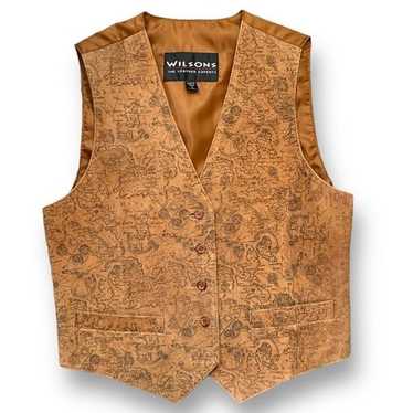 Vintage Wilsons Leather Suede Vest Tan Black Map … - image 1