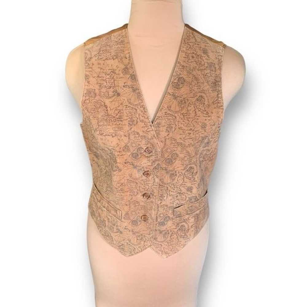 Vintage Wilsons Leather Suede Vest Tan Black Map … - image 2