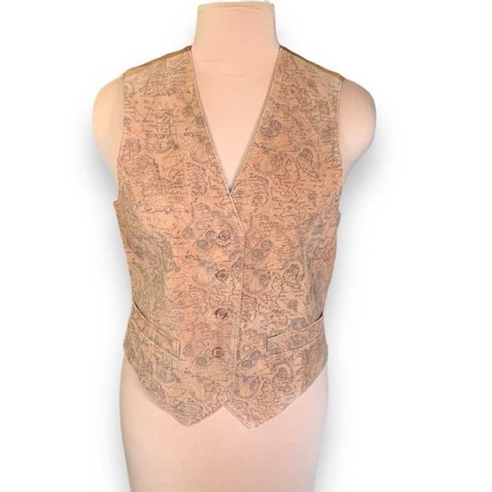 Vintage Wilsons Leather Suede Vest Tan Black Map … - image 8