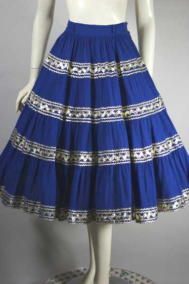 Royal blue silver trim 1950s patio skirt western s