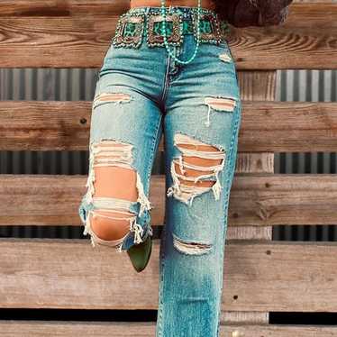 Vintage Distressed High Waisted Western/Straight … - image 1