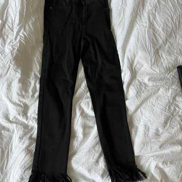 Vintage black straight leg fringe jeans - image 1