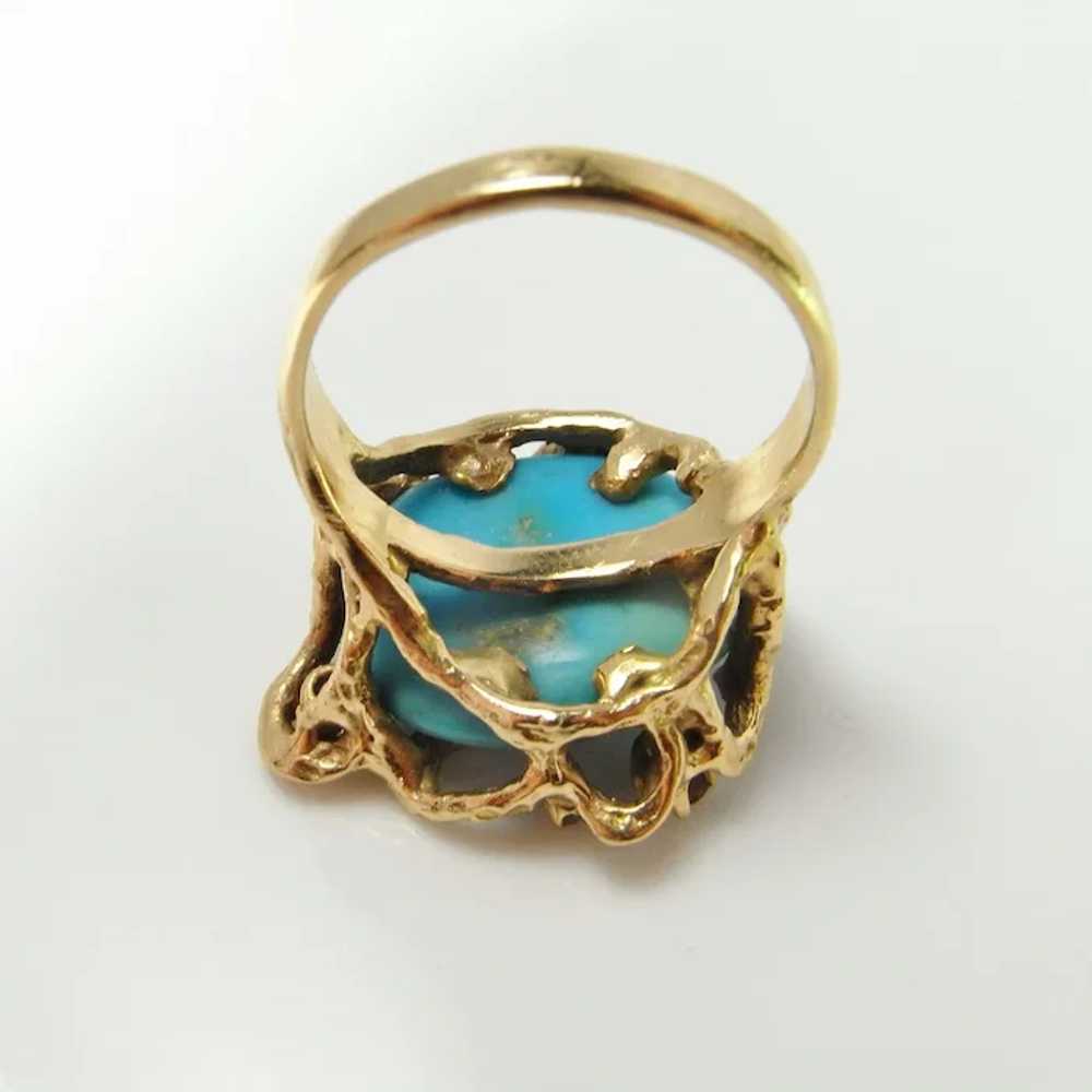 OOAK Turquoise Diamond Ring 14K Solid Gold Retro … - image 5