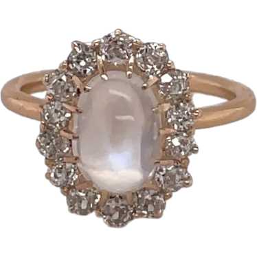 Victorian 14K Yellow Gold Moonstone and Diamond Ri