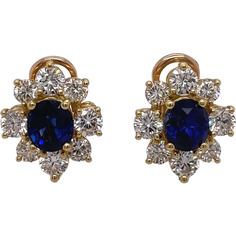 18K Yellow Gold Sapphire and Diamond Earring - image 1