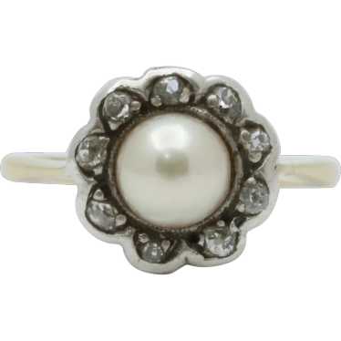 Victorian English Rose Cut Diamonds Pearl 18K Yell