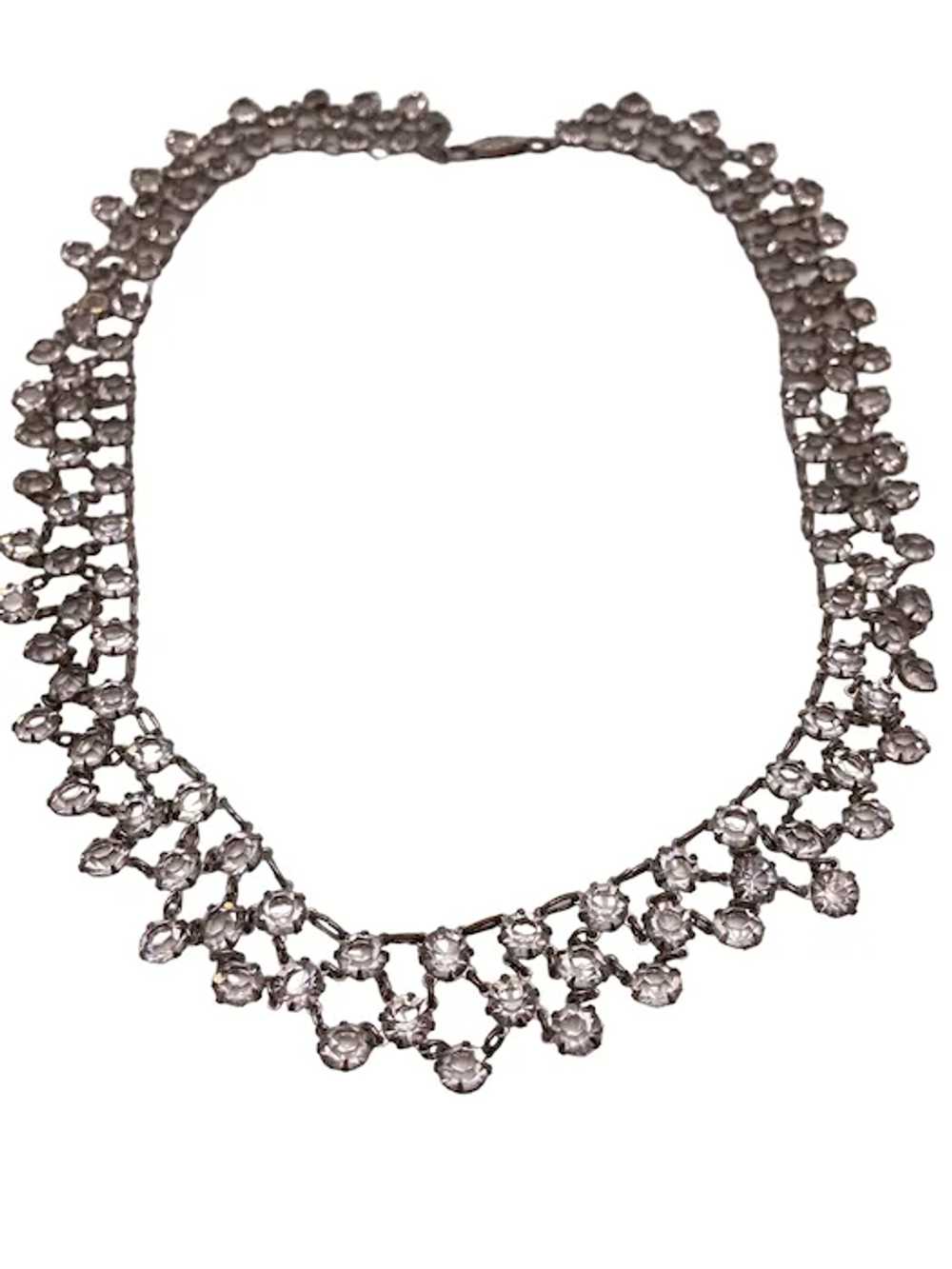 Vintage 12K White Gold Plated and Rhinestone Bib … - image 2