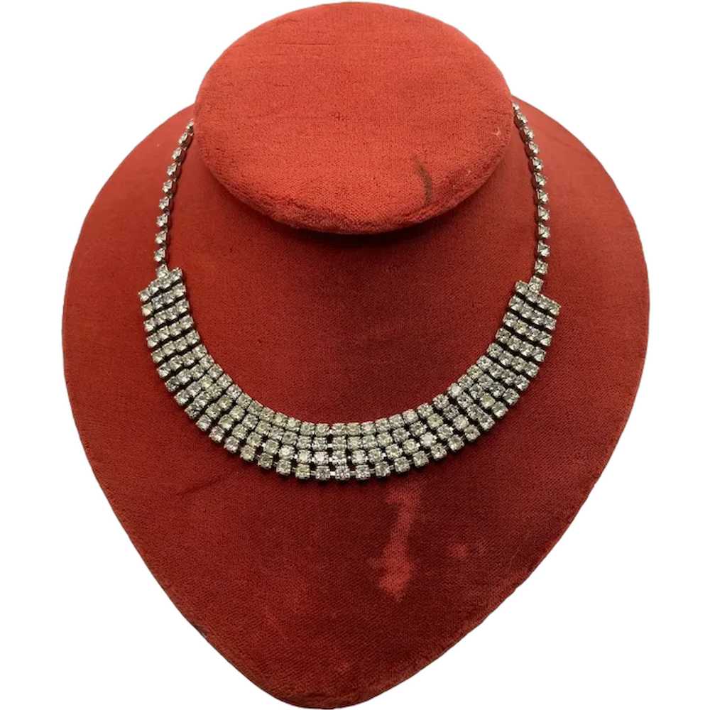 Vintage Silver Tone and Rhinestone Choker Necklace - image 1