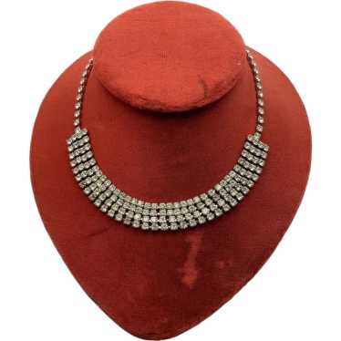 Vintage Silver Tone and Rhinestone Choker Necklace - image 1