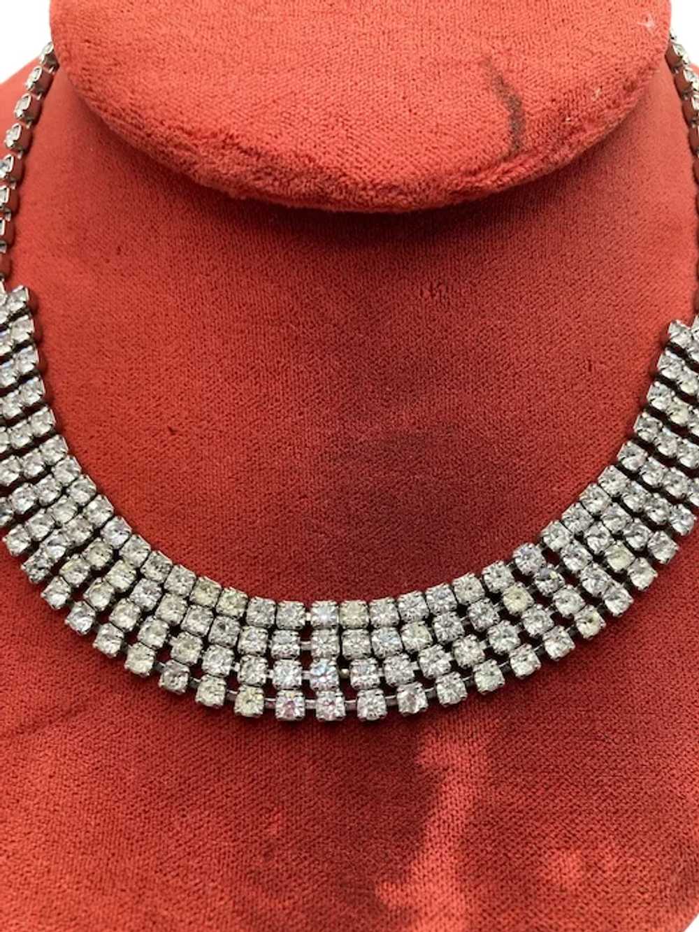 Vintage Silver Tone and Rhinestone Choker Necklace - image 5