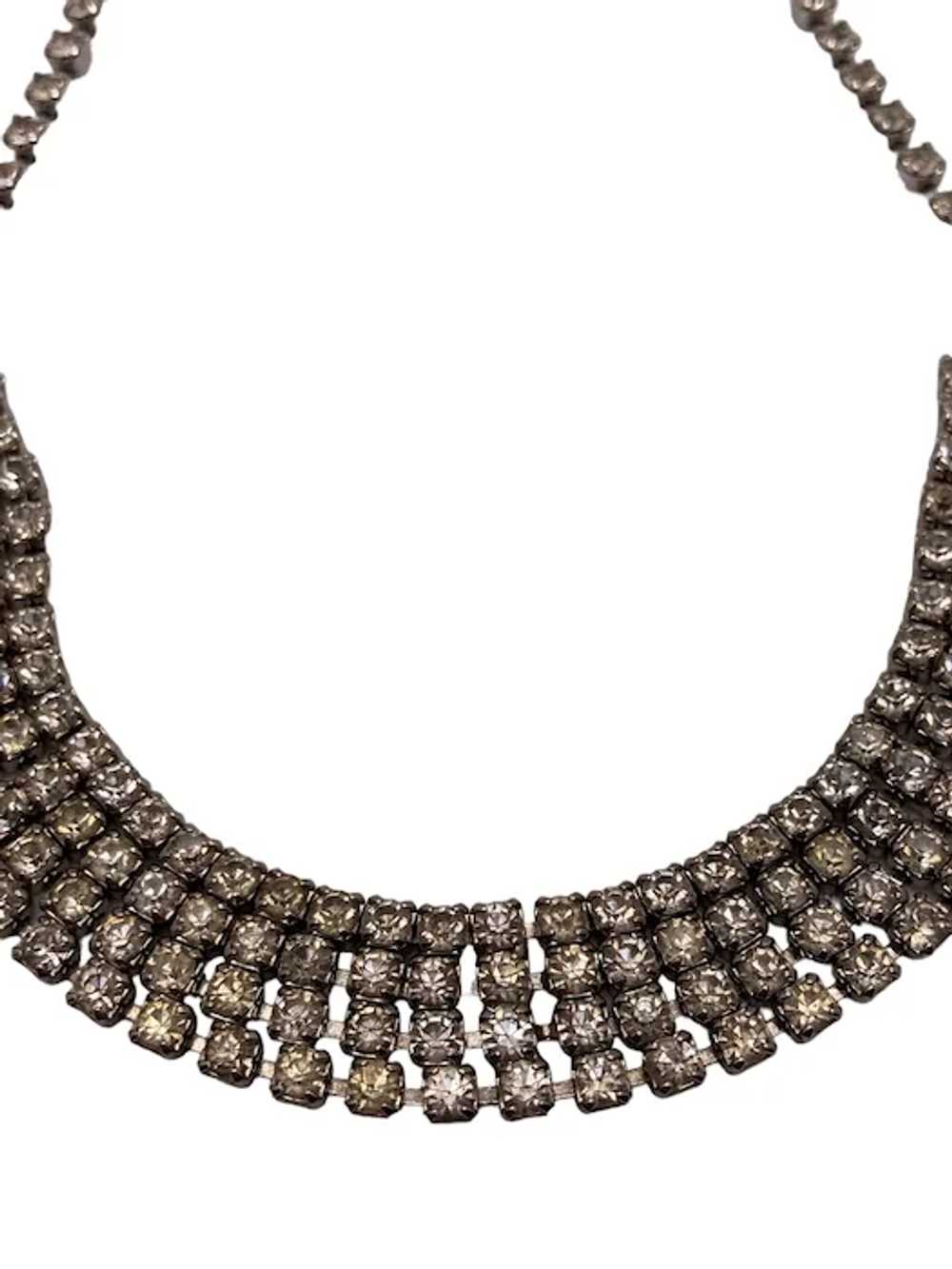 Vintage Silver Tone and Rhinestone Choker Necklace - image 6