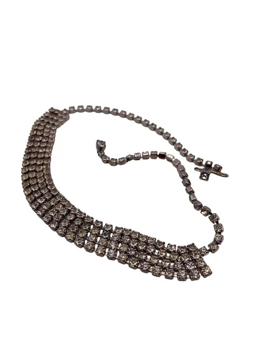 Vintage Silver Tone and Rhinestone Choker Necklace - image 7