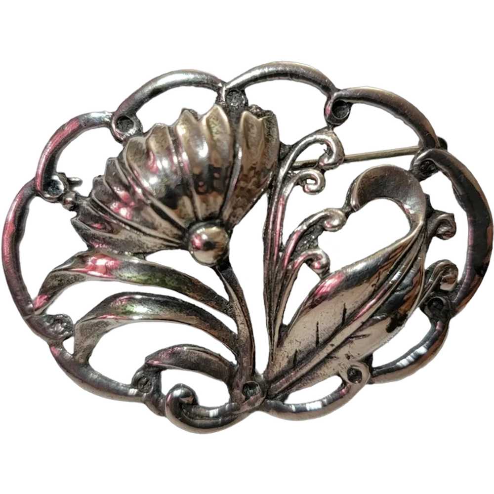 Sterling silver flower brooch - image 1