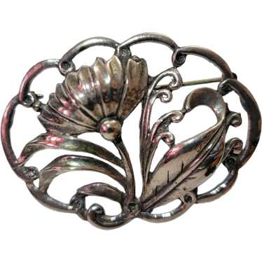 Sterling silver flower brooch - image 1