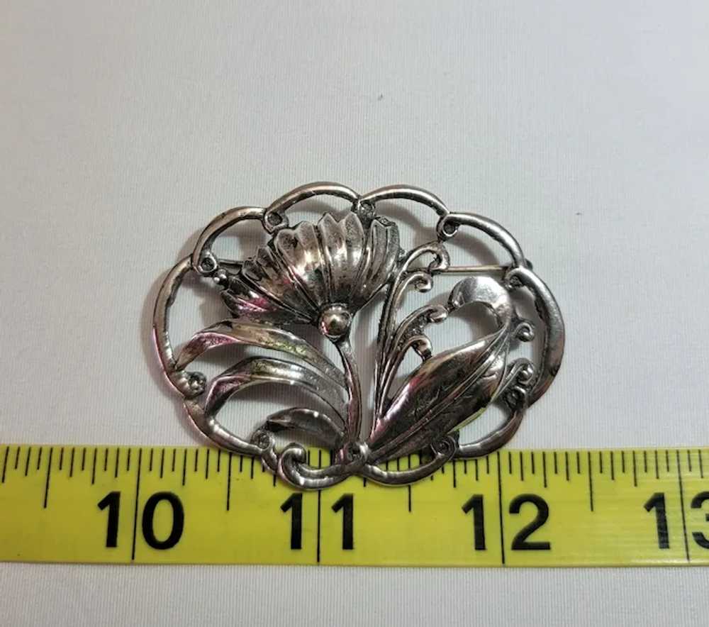 Sterling silver flower brooch - image 2