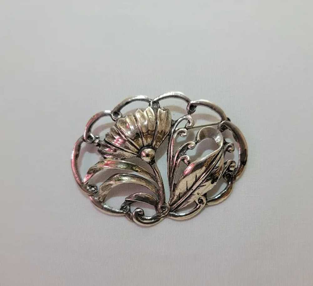 Sterling silver flower brooch - image 5