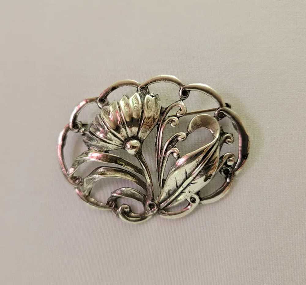 Sterling silver flower brooch - image 6