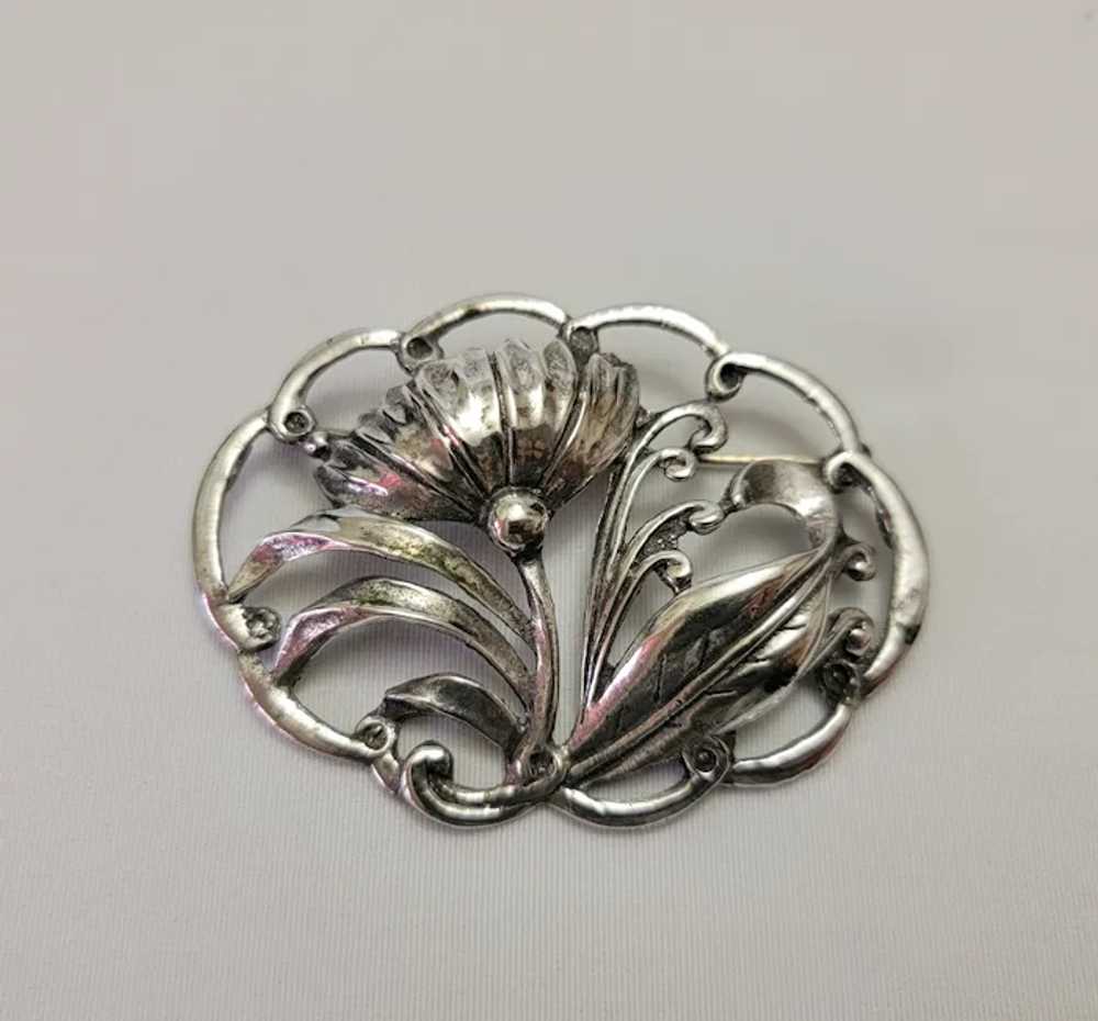 Sterling silver flower brooch - image 7