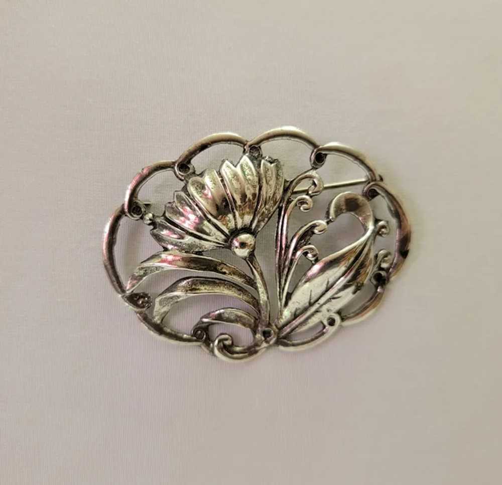 Sterling silver flower brooch - image 9