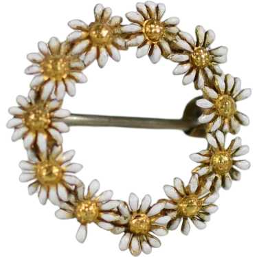 14K Yellow Gold Daisy Floral Circle Brooch