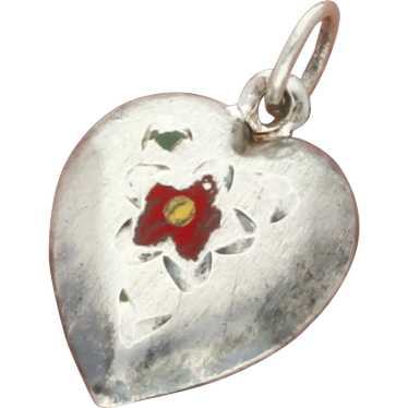 Sterling Silver Vintage Wwii Enamel Floral Engrav… - image 1