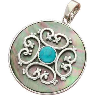 Sterling Silver Abalone Turquoise Scroll Enhancer… - image 1